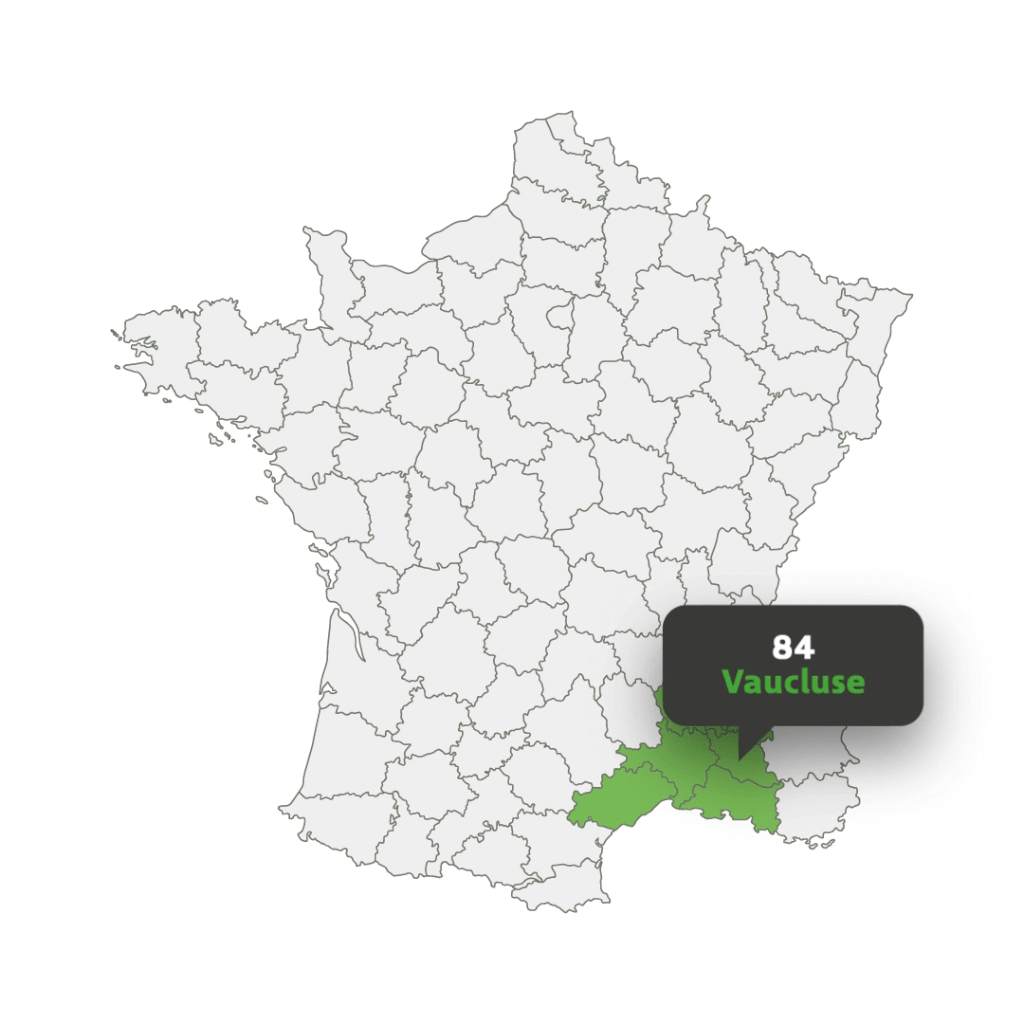 Carte de France indiquant la région du Vaucluse (84) où un showroom Pil'Poêle est situé.